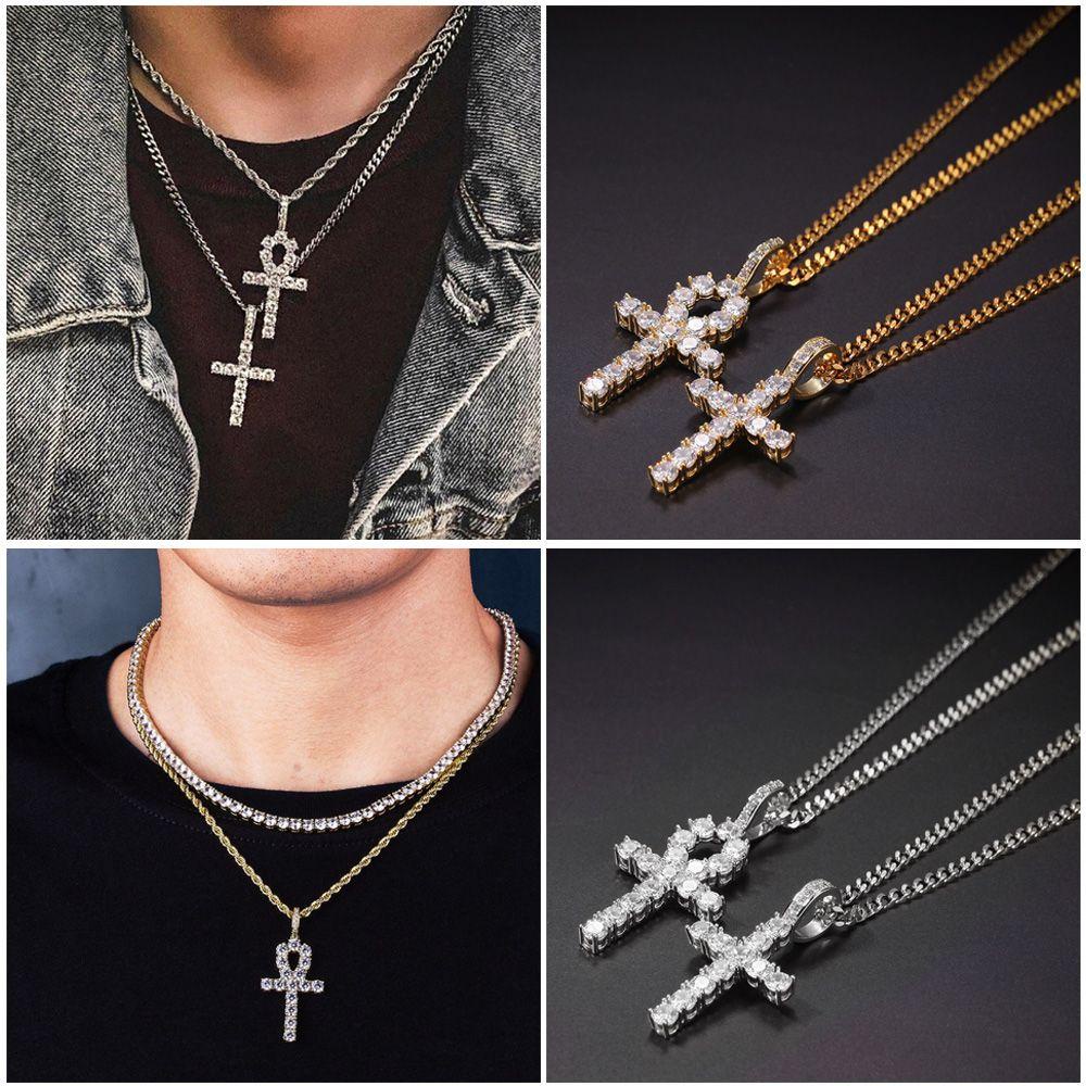 YVE ANKER Vòng cổ Mặt Thánh Giá Đính Đá Phong Cách Hip Hop Cho Nam Và Nữ