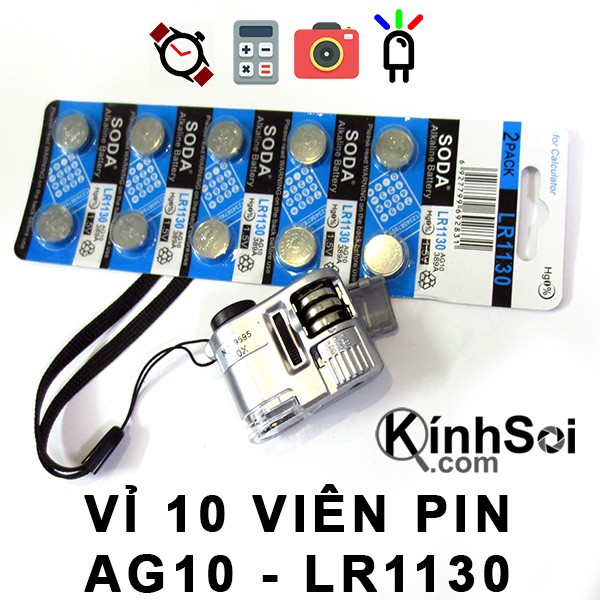 Vỉ 10 viên pin cúc áo LR1130 AG10 dành cho các loại kinh soi