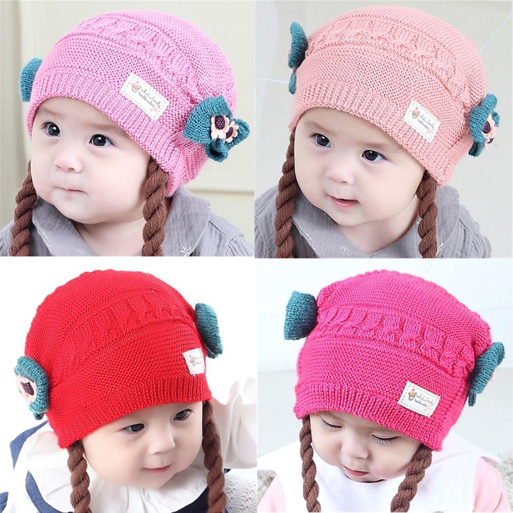 Mũ Len Đính Tóc Giả Mềm Mại Thoải Mái Thời Trang Cho Bé Gái