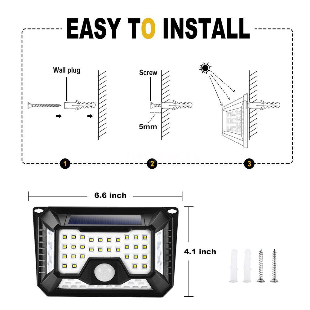 Đèn Led An Ninh Năng Lượng Mặt Trời 180 Bóng Góc Rộng 3 Chế Độ Chống Nước