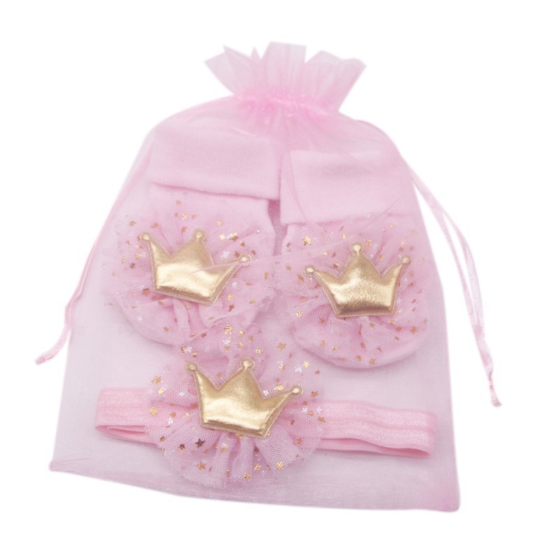 Set Băng Đô + Vớ Cotton Đính Vương Miện Phụ Kiện Chụp Hình Cho Bé