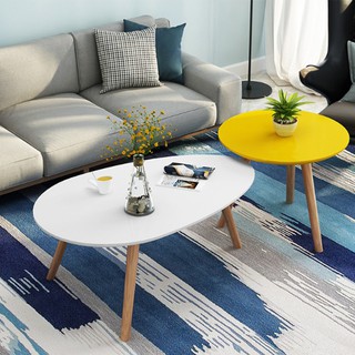 [MỚI SALE] Combo bàn trà sofa hình trứng kèm bàn tròn, chân gỗ tiện sơn lót PU chống mối mọt, dễ lắp đặt khi nhận hàng