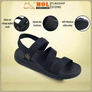 Giày Sandal MOL Unisex Nam Nữ 3 Quai Siêu Nhẹ Quai Dù Đi Học Đi Làm Đi Du Lịch Màu Đen Mã MS2