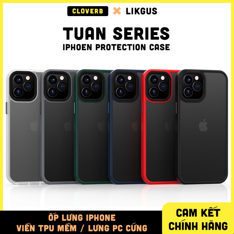 Ốp Lưng Likgus Tuan Series Chống Sốc, Viền Màu, Phủ Mờ Chống Ố Vàng, Dùng cho iPhone 12, 11/11Pro, X/XS, Xsmax