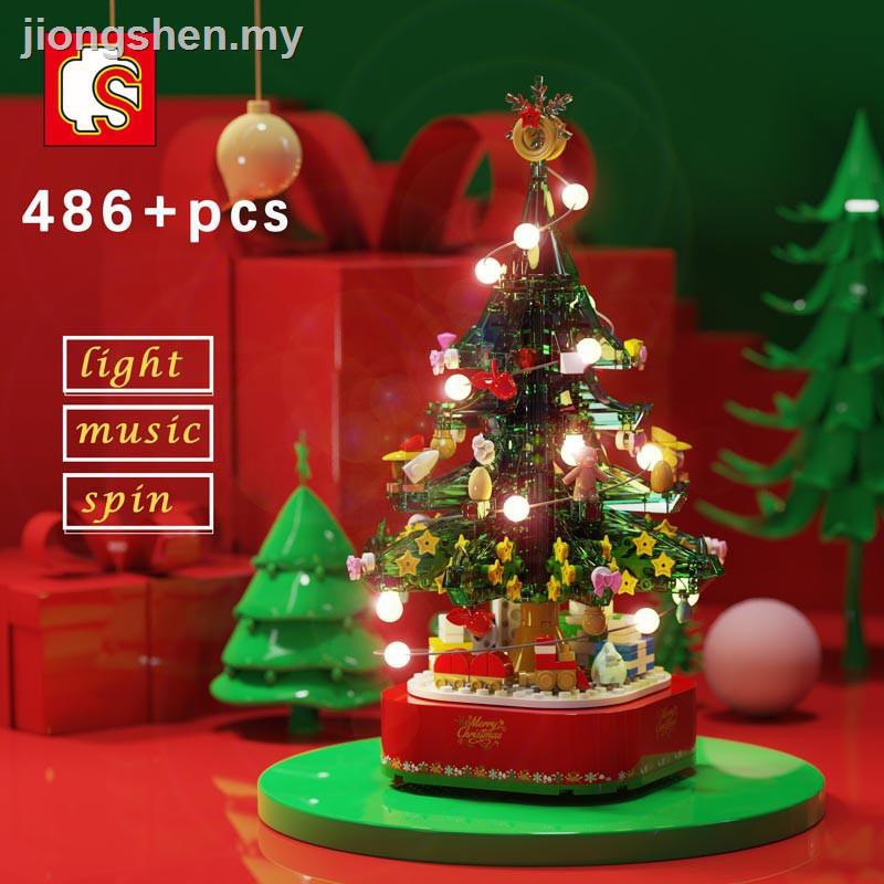 SEMBO Hộp Âm Nhạc Hình Khối Lắp Ráp Lego Ông Già Noel / Cây Thông Giáng Sinh Có Đèn Sáng Dành Cho Trẻ Em 601097