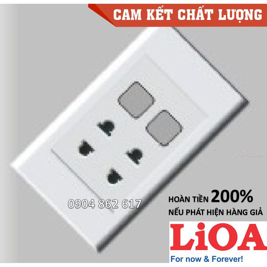 Mặt 2 ổ cắm đa năng 3 chấu LiOA ,công tắc LiOA chính hãng, Nhựa TRẮNG, tiếp điểm ĐỒNG