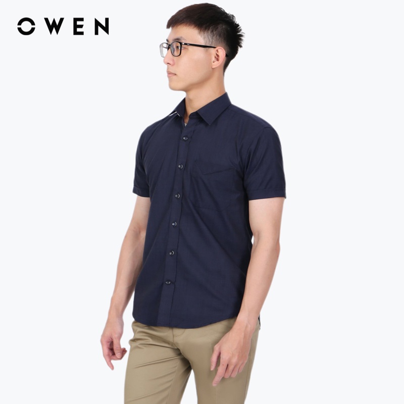 Áo sơ mi ngắn tay Nam Owen Bamboo Regular Fit Navy - AR220133NT