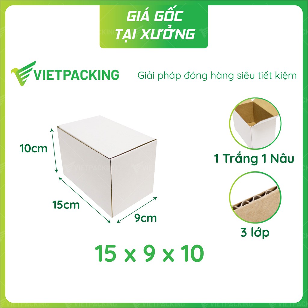 15x9x10 - 50 hộp carton nắp gài 1 đầu màu trắng, đẹp sang V064