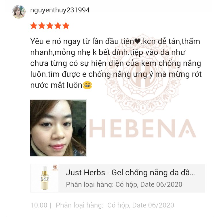 [Fullbox] Gel chống nắng da dầu - Just Herbs NoSun Moisturising Sun Protection Gel - hebenastore | BigBuy360 - bigbuy360.vn