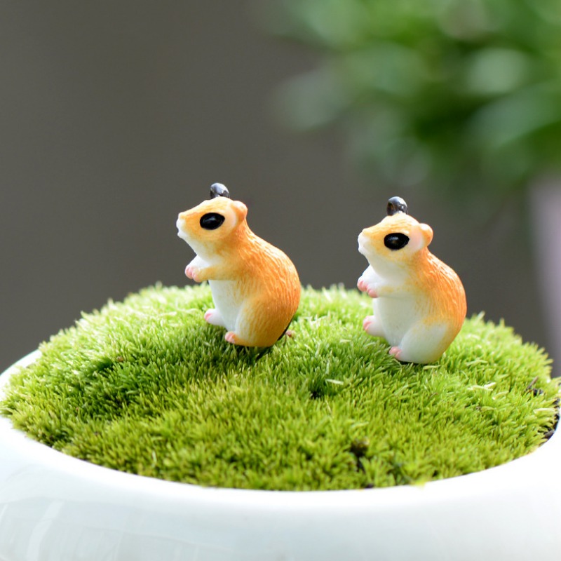 Set 2 tượng chuột hamster mini xinh xắn trang trí sân vườn