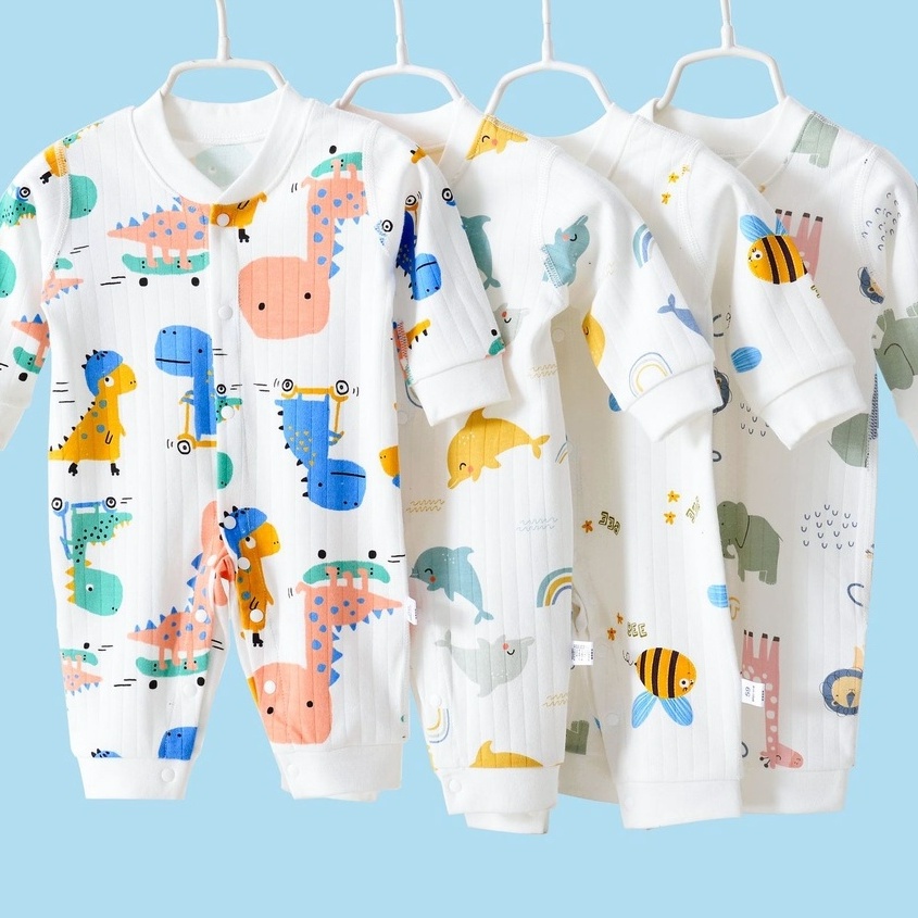 Áo liền quần dài tay cotton cho bé trai và bé gái sơ sinh từ 3-13kg, hàng đẹp xuất Hàn - BD72