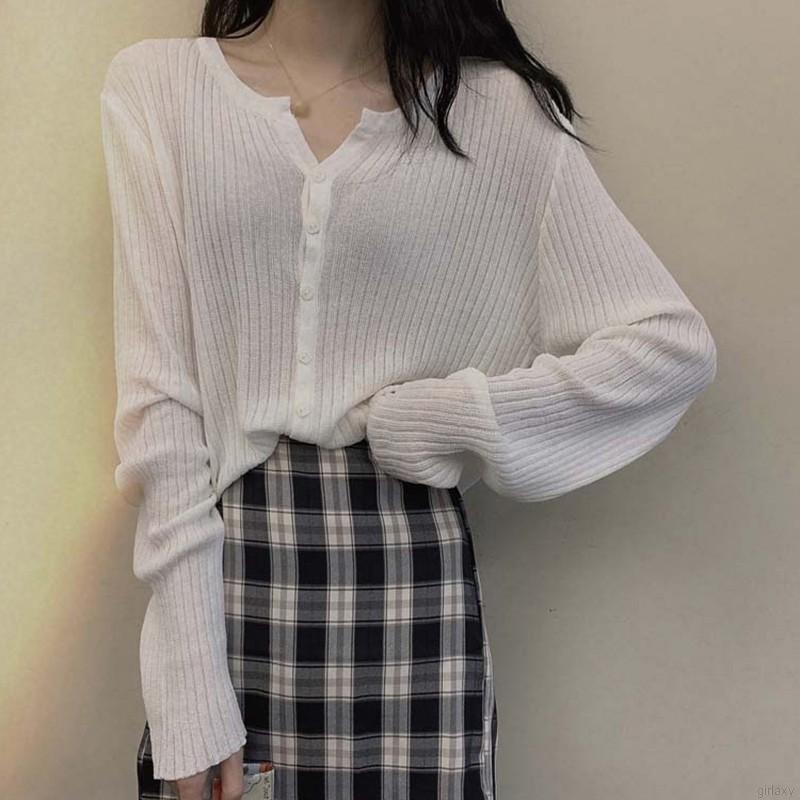 Áo khoác cardigan dệt kim dài tay cổ chữ V màu trơn thời trang Hàn Quốc trẻ trung