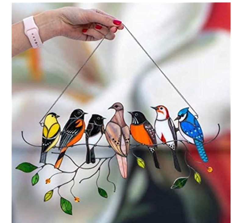 Đồ Trang Trí Cửa Sổ Vẽ Hình Chim Phong Cách Châu Âu Đơn Giản
