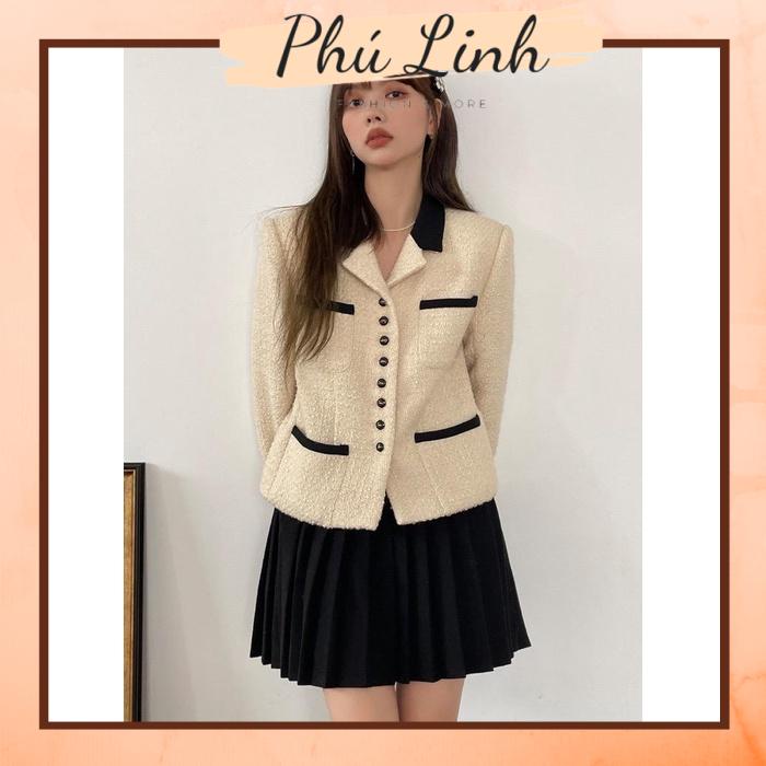 MS876 Áo khoác dạ tweed viền đen sang trọng
