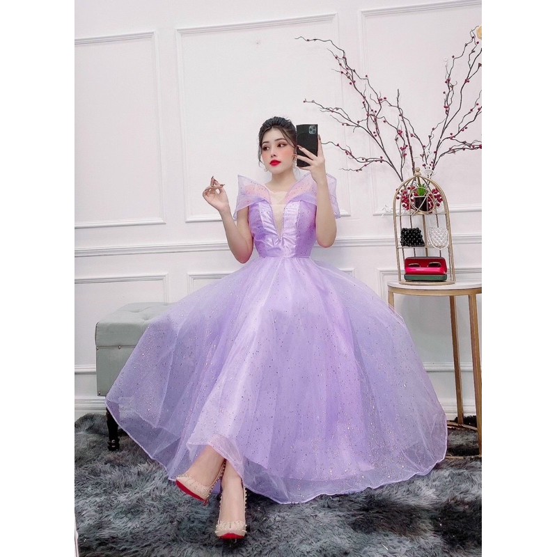 ĐẦM CÔNG CHÚA KIM TUYẾN XOÈ PHỒNG CỔ CAO NỮ HOÀNG ( ảnh thật nhed khách )