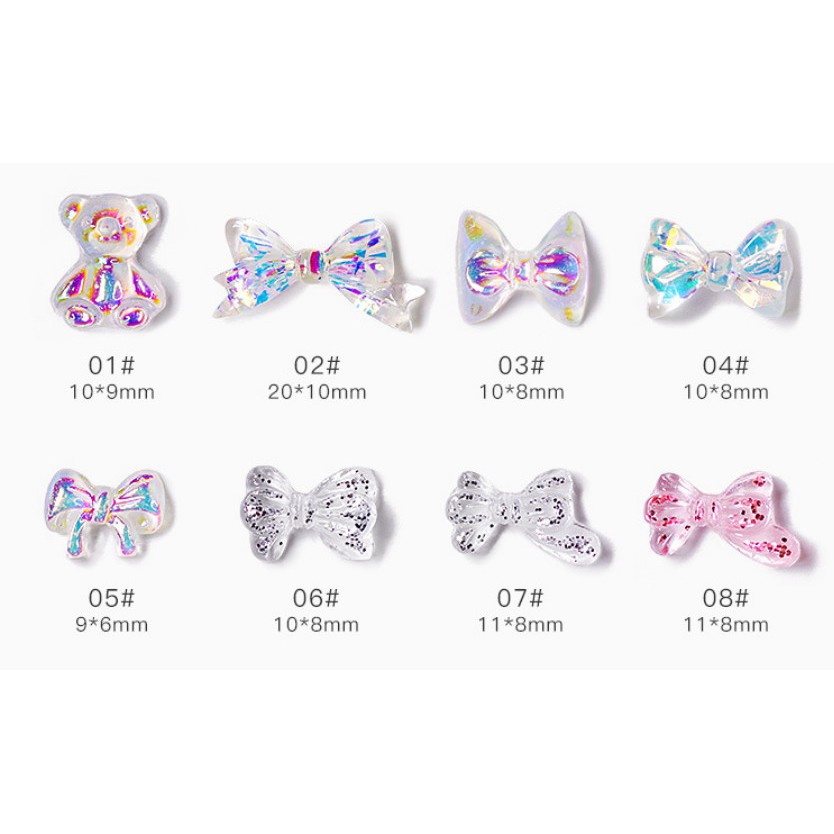 Charm thủy tinh nơ, bướmm , gấu trang trí Nail