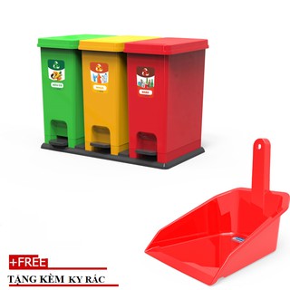 Thùng rác ECO Bộ 3 Duy Tân No.0953/3 - 3 ngăn phân loại rác hữu cơ, nhựa, khác + TẶNG KÈM KY RÁC- GIAO NHANH 1H