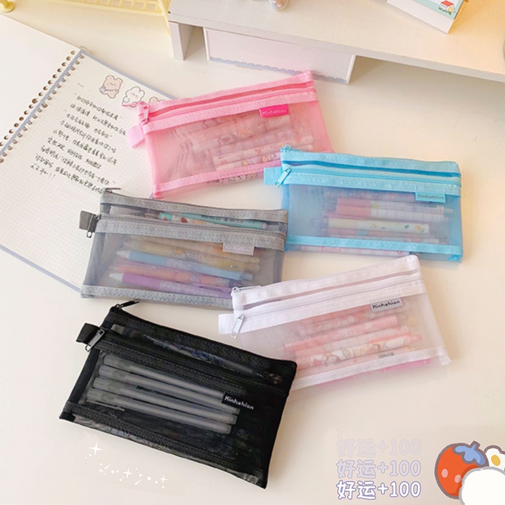 Túi Đựng Bút Trong Suốt Phối Khóa Kéo Đơn Giản