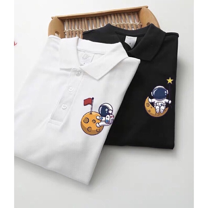 Áo thun polo vũ trụ đen trắng cotton khô 85kg (annstore_ảnh thật)