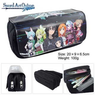 Sword Art Online Kirito Yuuki Asuna 3D Cartoon Fashion Canvas Double Layer Zipper Stationery Pencil Case Gifts