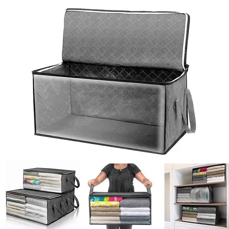 Túi đựng quần áo / chăn mền sức chứa lớn dày dặn mặt kiếng trong suốt có tay cầm và khóa kéo tiện dụng