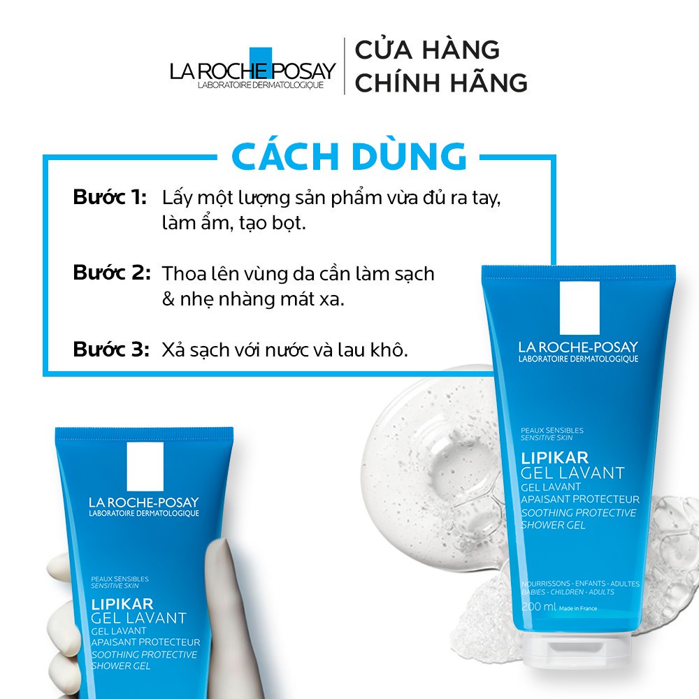 Gel tắm giúp làm sạch làm dịu bảo vệ da dành cho da nhạy cảm phù hợp cho trẻ em La Roche-Posay Lipikar Shower Gel 200ml.