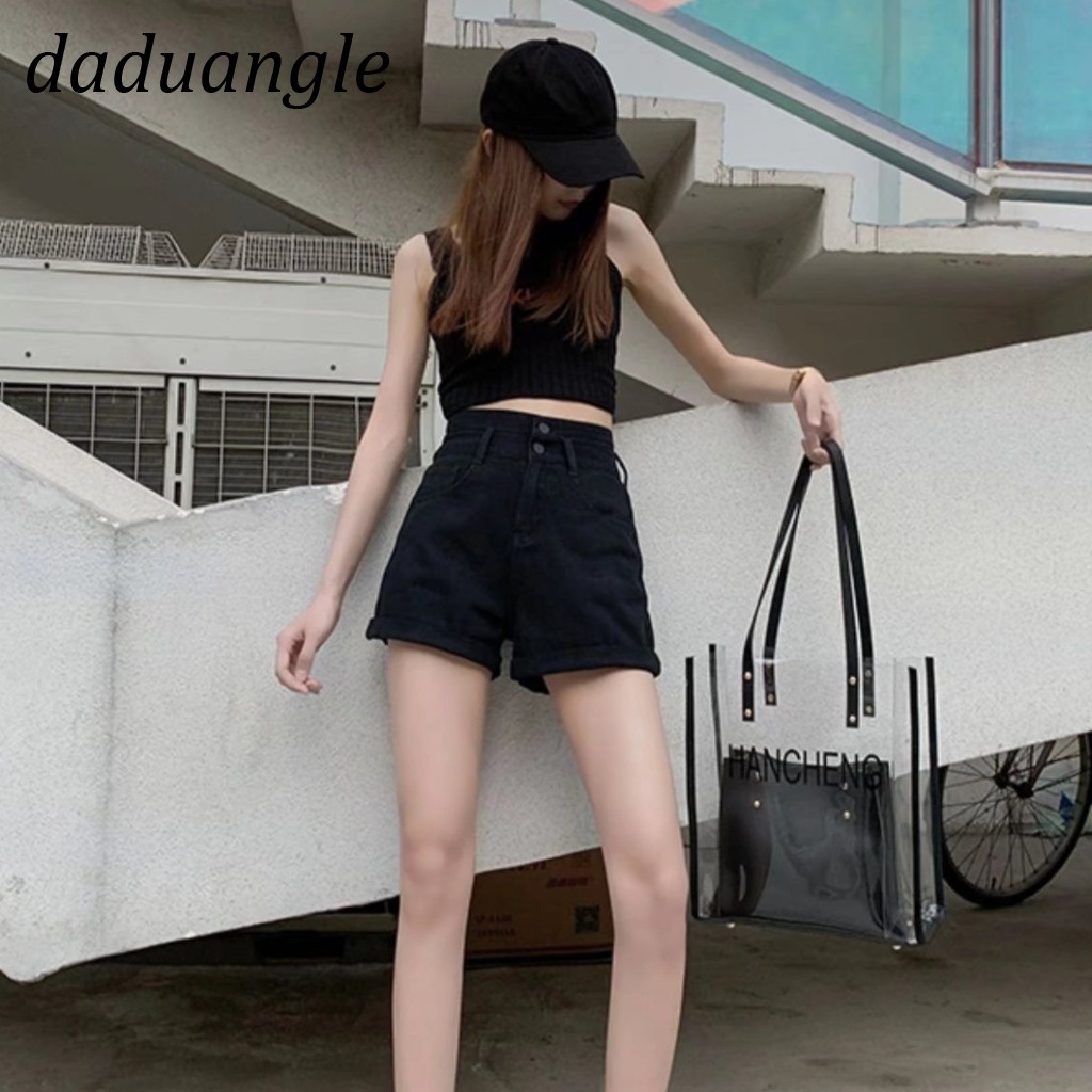 Quần short denim DADUHEY màu trơn ống suông rộng lưng cao thời trang mùa hè mới 2022 dành cho nữ