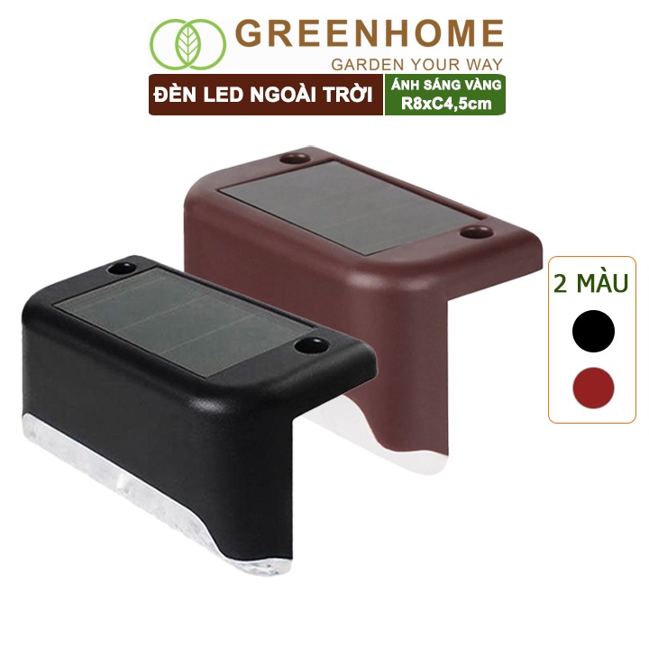 Đèn Led năng lượng mặt trời,  R8xC4,5cm, màu Đen, vàng ấm, chống nước, ốp lan can, trang trí sân vườn |Greenhome