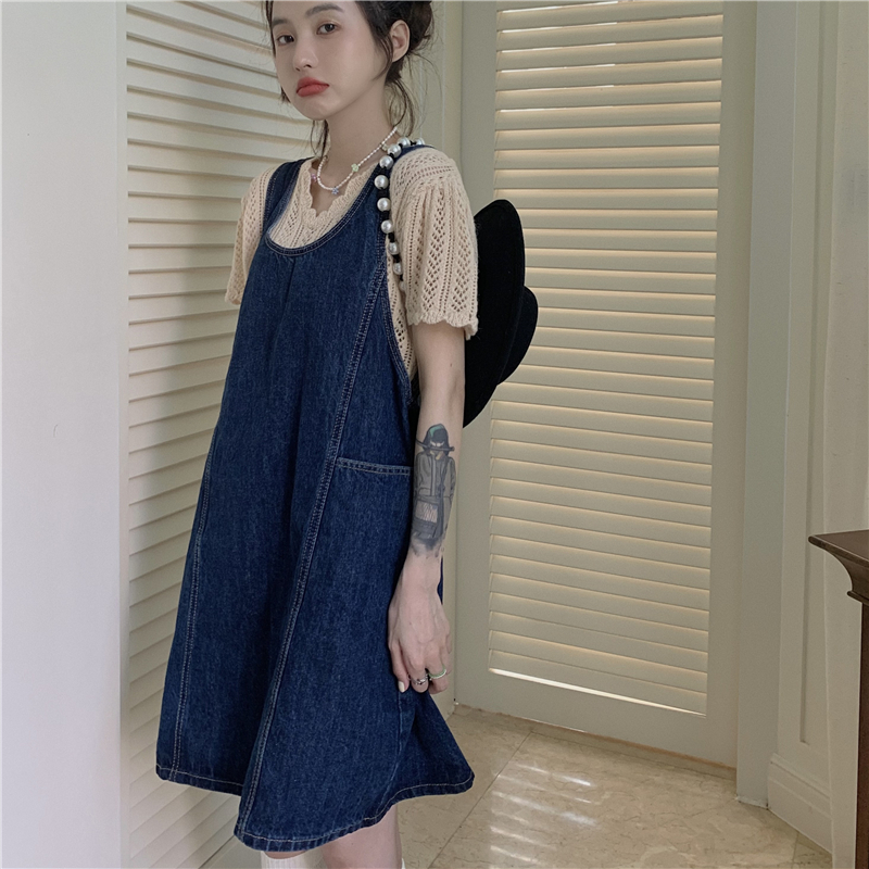 đầm ulzzang Yếm Jean Dáng Rộng Phong Cách Hàn Quốc Thời Trang Dành Cho Nữ