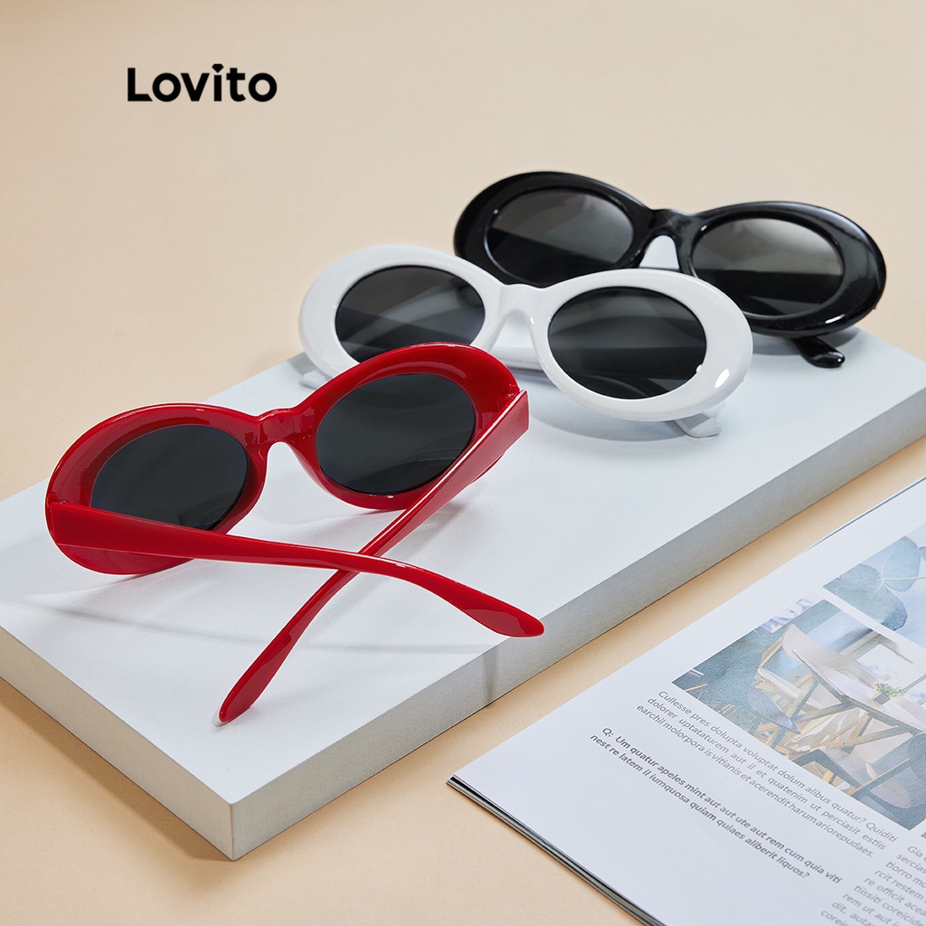 Mắt kính Lovito gọng oval phong cách cổ điển thường ngày với hộp đựng L17M622
