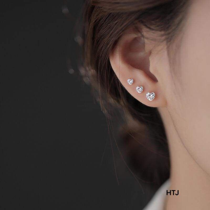 Bông tai bạc bông nụ đá hình trái tim xinh xắn Van Jewelry V10067