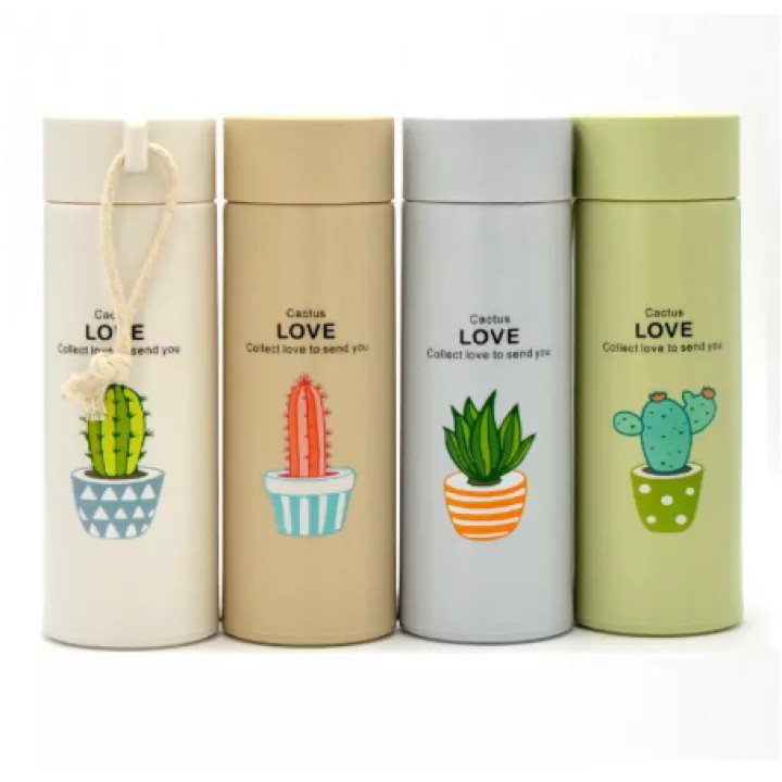 Bình Đựng Nước Giữ Nhiệt Xương Rồng 2 Lớp Thủy Tinh Dung Tích 450ml, Nhiều Màu Sắc - BX