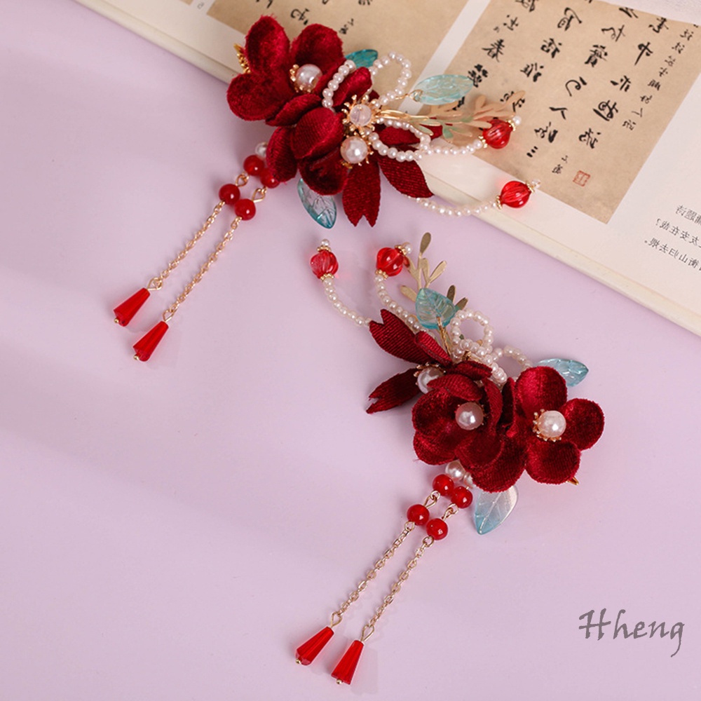 YADORNOS 1 Cặp Kẹp Tóc Đính Hoa Kim Loại Phong Cách Trung Hoa