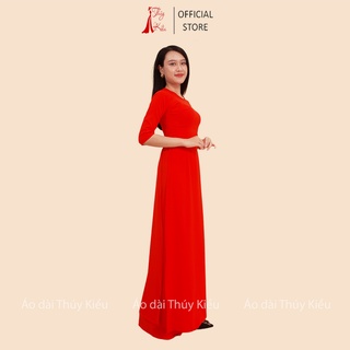 Áo dài trơn lụa Nhật cổ tròn màu đỏ cam AK29