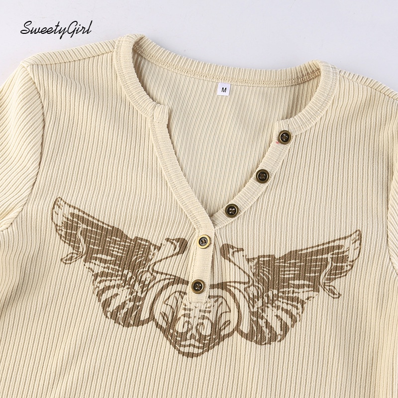 Áo Thun Nữ Tay Dài Cổ Chữ V Cài Nút Đơn Giản Thời Trang 2022 Mới