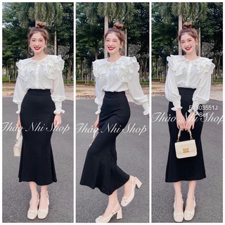 Set áo bèo cổ Peter chân vây đuôi cá! Chất vải kate, váy umi Free size