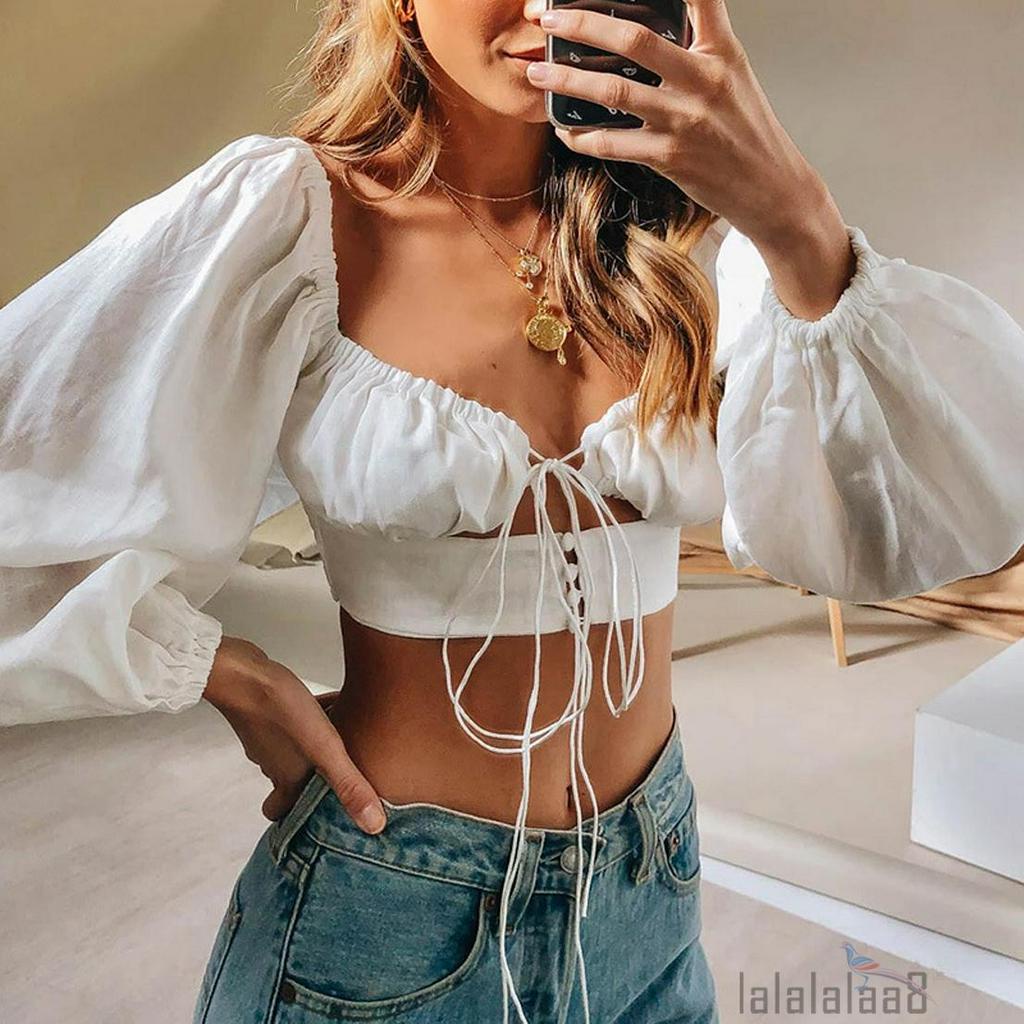 Áo Croptop Tay Dài Thiết Kế Quyến Rũ Gợi Cảm Cho Nữ