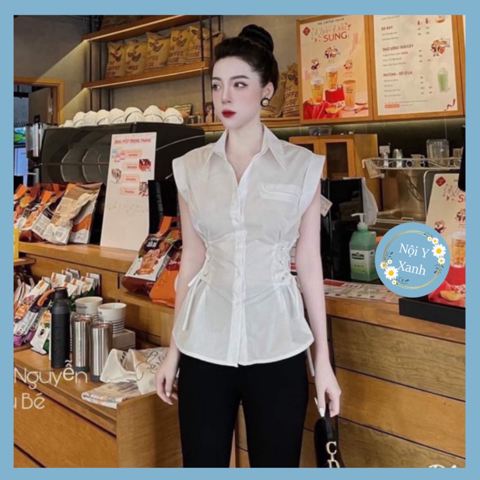 Áo Sơ Mi Trắng LOVELY (TRẮNG), Áo sơmi thiết kế eo cách điệu  Áo sơ mi cộc tay nhẹ nhàng nữ tính đi làm đi học_91 nội y