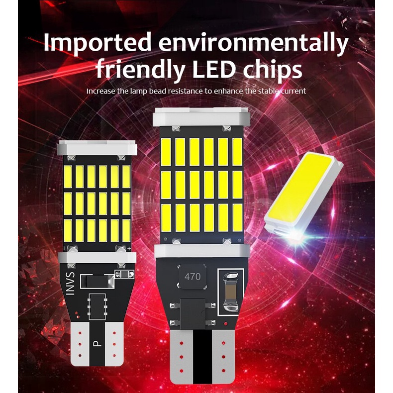 Set 1/2 bóng đèn led 12v 4014 45smd t15 w16w 921 siêu sáng dành cho ô tô/ mô tô