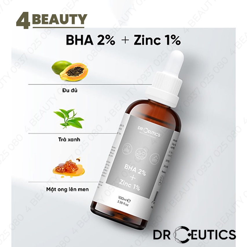 Tinh chất dưỡng Serum BHA 2% + ZinC 1% Giảm Mụn Và Giảm Sưng Mụn - Serum DrCeutics