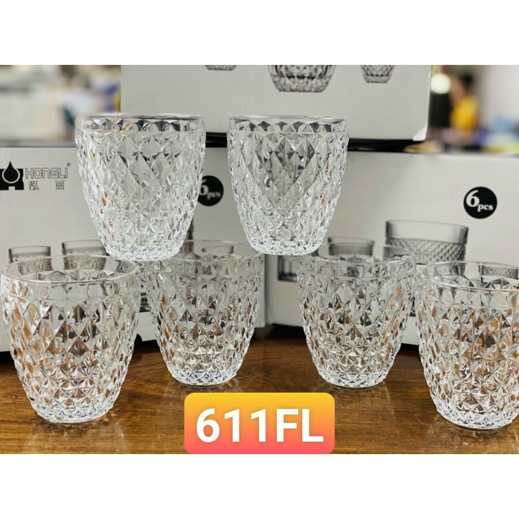 bộ 6 Ly thủy tinh chịu nhiệt uống nước vân kim cương (bộ 6 cái  hàng cao cấp )
