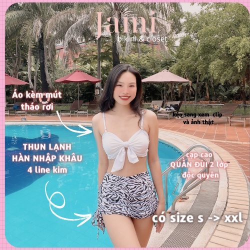 BIKINI NƠ TRƯỚC CÚP NGỰC VÁY RÚT 2 BÊN HỌA TIẾT NGỰA VẰN sang chảnh đi biển cao cấp-JAMI-MD108
