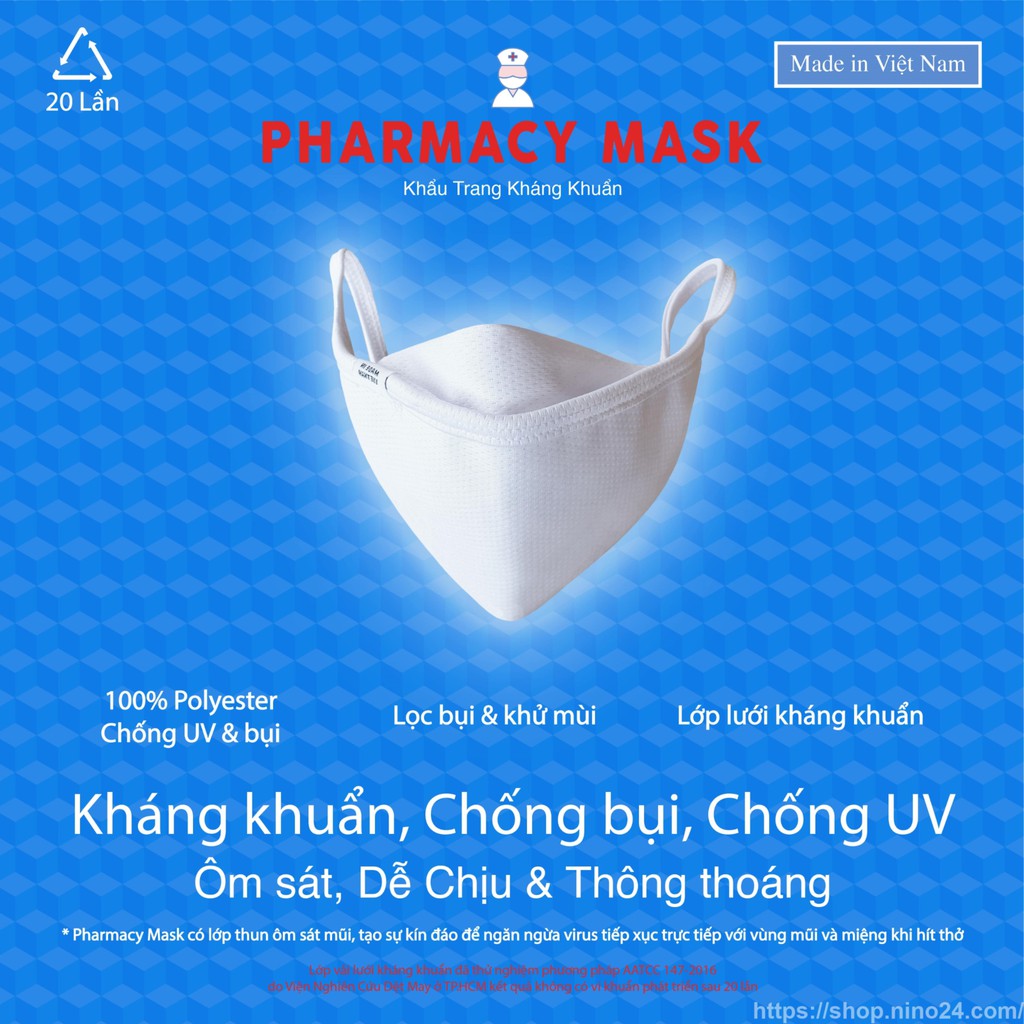 KHẨU TRANG VẢI KHÁNG KHUẨN 3 LỚP PHARMACY MASK Loại VIP