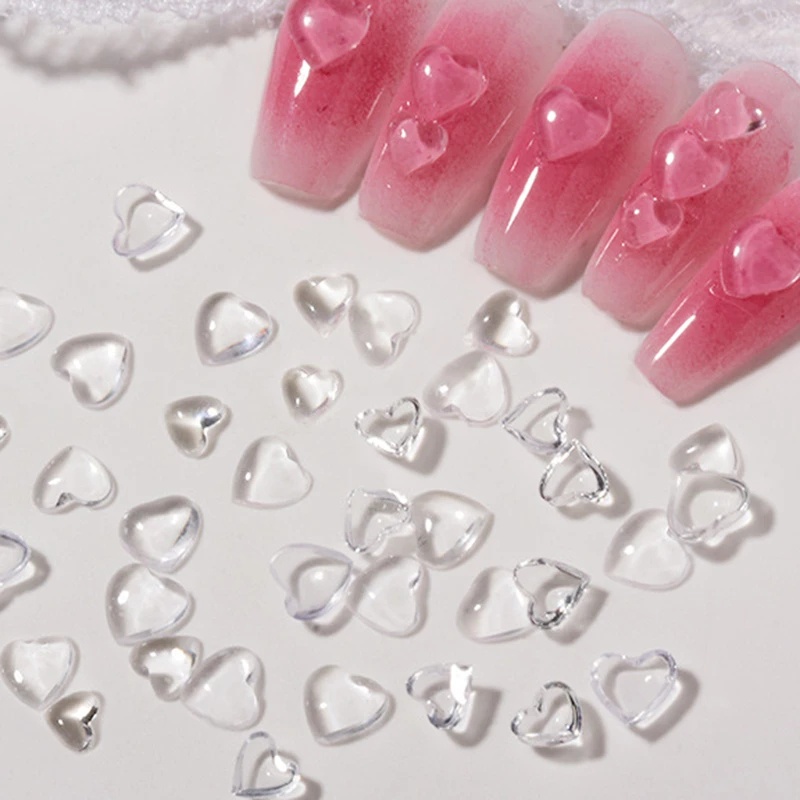 1 Túi Hạt Nhựa Trong Suốt Hình Trái Tim 3D Đính Móng Tay Nghệ Thuật DIY