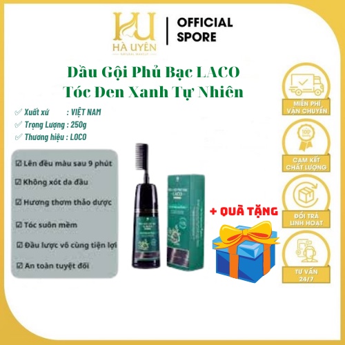 [Freeship+Qùa] Dầu Gội Phủ Bạc LACO, Tóc Đen Xanh Tự Nhiên, Có Lược Chải Tiện Dụng, An Toàn