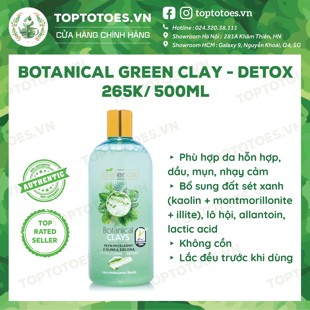 Nước tẩy trang Bielenda Botanical Clays/ Green Tea 500ml làm sạch sâu da