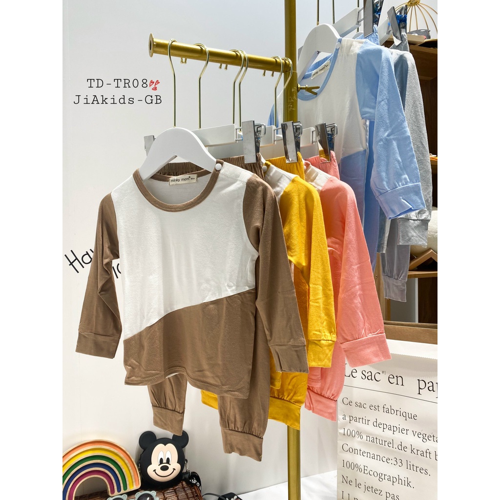 Bộ Dài Tay THUN LẠNH MINKY MOM Nút Vai Áo Phối Màu Thân Trắng Cho Bé TD-TR08