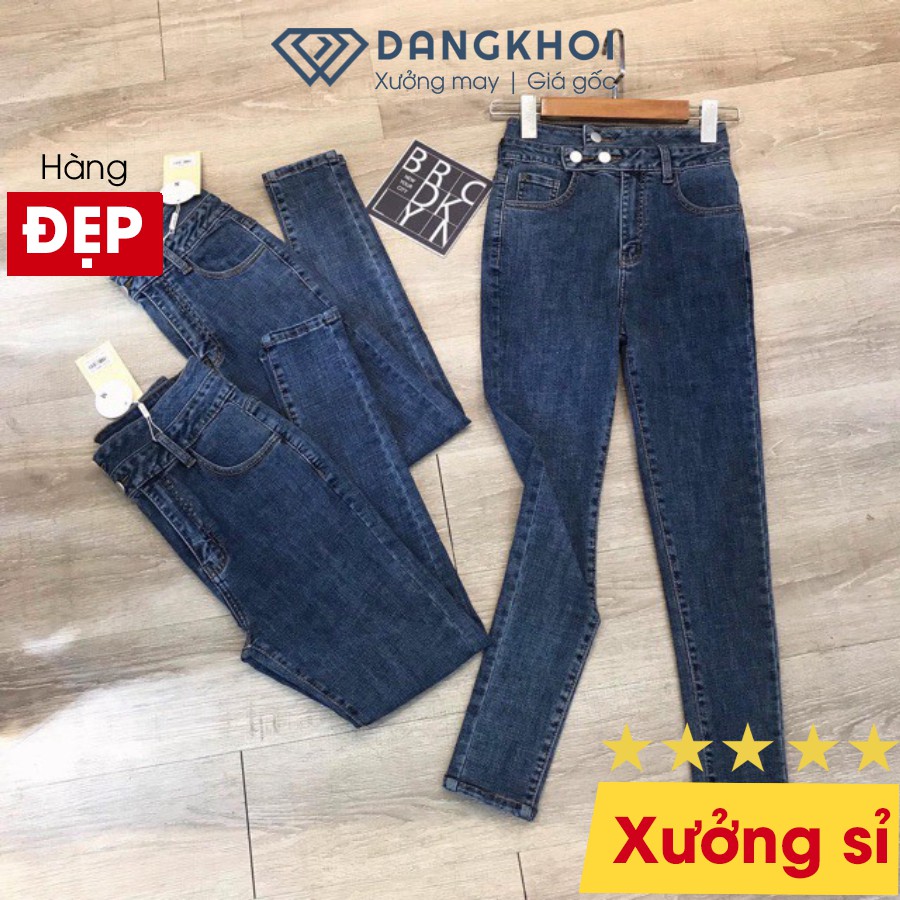 Quần Bò Nữ Đẹp ✔️Freeship✔️ Quần Jean Nữ Ôm Body Lưng Cao Cạp Cao 3 Khuy Ống Suông Màu Đen/Xanh J030