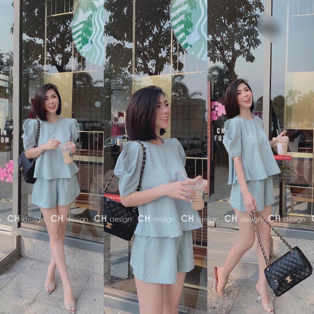 set bộ đũi áo tay bồng quần đùi nữ tính | BigBuy360 - bigbuy360.vn