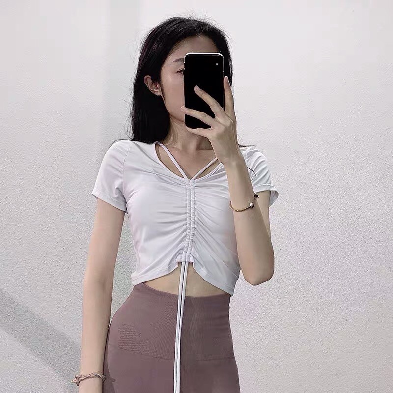 ÁO CROPTOP RÚT DÂY MẪU MỚI TẬP GYM, YOGA - T11